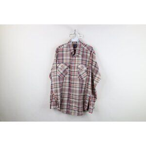 Vintage 70s 80s Levis Mens Large Western Rainbow Plaid Collared Button Shirt USA
